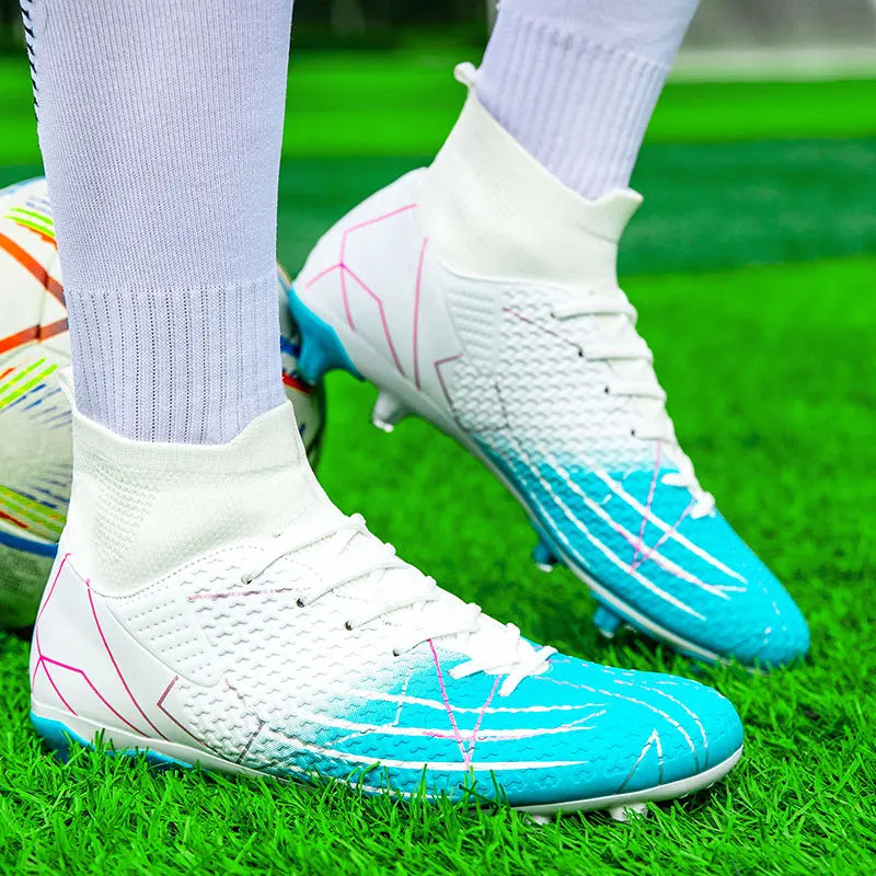 New Professional High Top Football Shoes Artificial Grass Leather Youth Students Training Soccer Shoes for Men And Women Sports