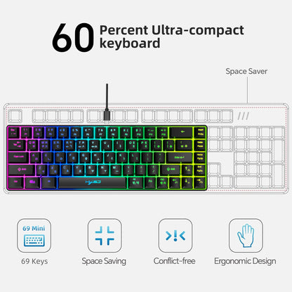 Tastiera gaming 68 tasti USB cablata portatile con retroilluminazione RGB 20, layout coreano, per laptop e computer Windows