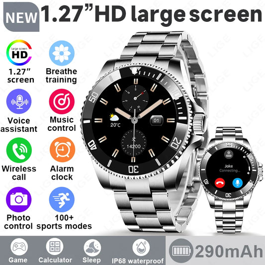 LIGE 2026 Smartwatch for Men  1.27" HD Display, Bluetooth Calling, IP68 Waterproof, Heart Rate & Fitness Monitor