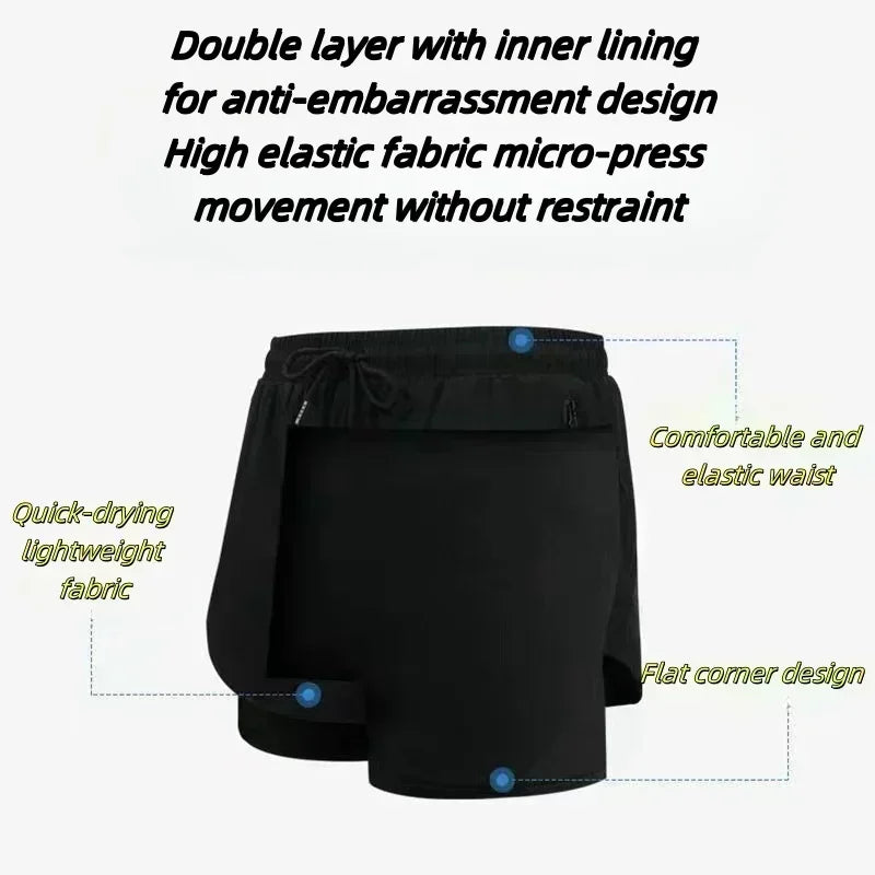 2026 Summer Dragon Ball Goku Anime Gym Shorts Men Double-layer 2-in-1 Sports Pants New Summer Japanese Cartoon Print Beach Pants