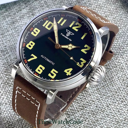 Relógio automático de mergulho para homem Tandorio 47 mm NH35 CUSN8, caixa em bronze maciço ou aço 316L, 10 ATM, cristal de safira, mostrador preto