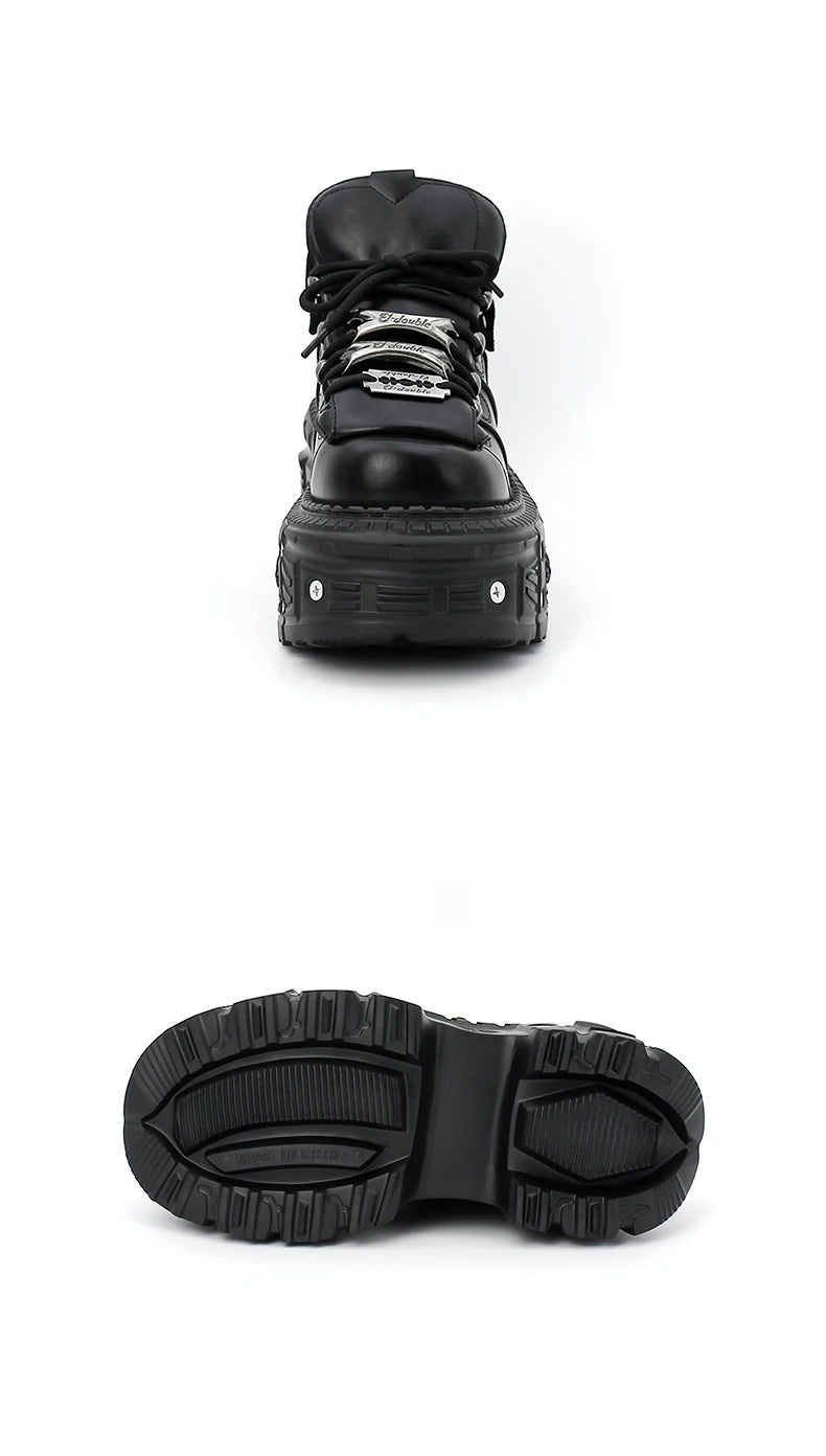 2026 New Punk Style Women Shoes Lace-up Heel Height 6CM Platform Shoes Woman Gothic Ankle Rock Boots Metal Decor Woman Sneakers