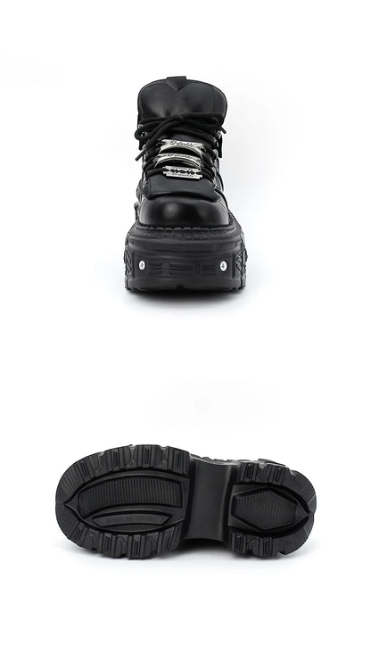 2026 New Punk Style Women Shoes Lace-up Heel Height 6CM Platform Shoes Woman Gothic Ankle Rock Boots Metal Decor Woman Sneakers