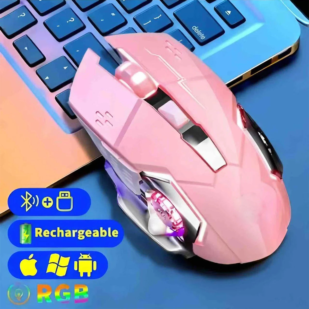 Bluetooth herní myš k počítači, dobíjecí bezdrátová myš USB, mechanická e-sportovní podsvícená myš PC Gamer pro počítač