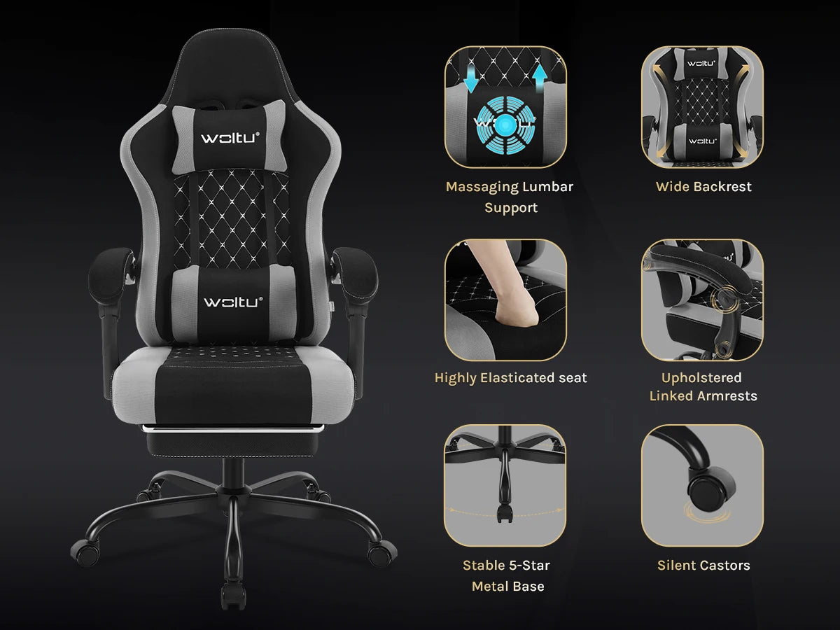 Cadeira de computador giratória WOLTU com função de massagem, cadeira de escritório ergonómica com almofada e apoio para os pés, cadeira gaming ajustável em altura