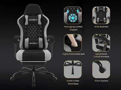 Cadeira de computador giratória WOLTU com função de massagem, cadeira de escritório ergonómica com almofada e apoio para os pés, cadeira gaming ajustável em altura