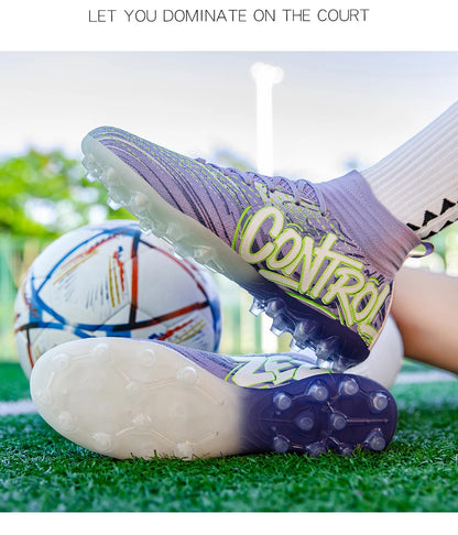 Pánské a dámské fotbalové kopačky na venkovní fotbal, protiskluzová obuv na fotbalové hřiště, ultralehké futsalové tenisky TF/FG s kolíky