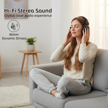 SODO SD-1004 Wireless Bluetooth 5.3 Headphones, Foldable HiFi Stereo Over-Ear Headphones with Mic, 40mm Driver, TF Card & FM Radio
