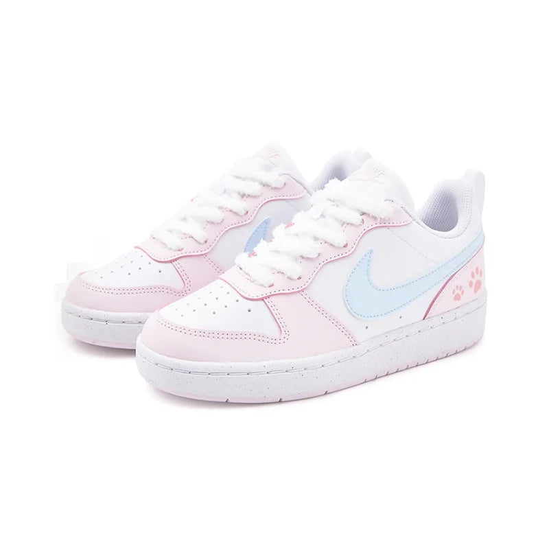 Custom Sneakers Nike Court Borough Sweet Cat Paw  Fresh Girly Style  Cute & Playful  Low-Top Women's Skateboarding Sneakers