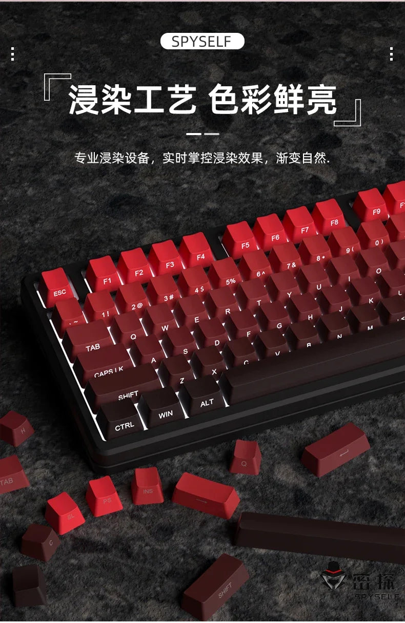 OEM PBT Side Engraved Keycaps for Mechanical Keyboard, 136-Key Red & Black Gradient Keycaps for MX Switch 60/64/84/98/108 Gaming Mechanical Keyboard