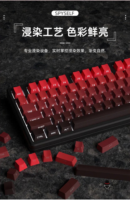 OEM PBT Side Engraved Keycaps for Mechanical Keyboard, 136-Key Red & Black Gradient Keycaps for MX Switch 60/64/84/98/108 Gaming Mechanical Keyboard