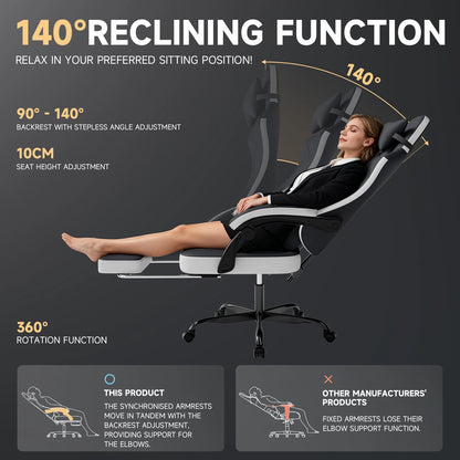 SUKIDA Gaming Chair Ergonomic Gamer Chair with Footrest, Adjustable Lumbar Support Pillow, Reclining Office Chair for Gaming & Work