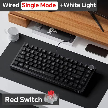 Ajazz AK820/AK820Pro mechanische Gaming-Tastatur Bluetooth 5.1/Wireless/USB-C-kabelgebunden, individuell anpassbare Tastatur mit Drehknopf, Hot-Swapping und Gasket-Mount