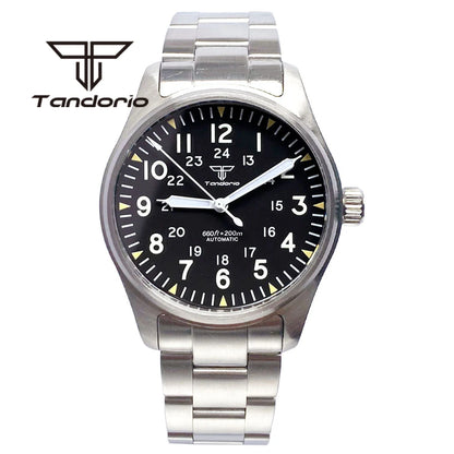 Tandorio 39mm Diving Pilot Automatic Watch for Men NH35/PT5000/Miyota8215 Movement AR Sapphire Crystal 20BAR Waterproof Luminous