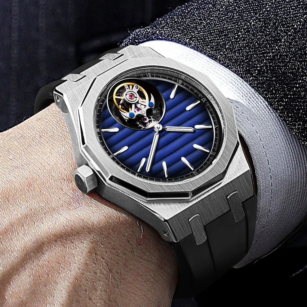 Raymondoya Men Flying Tourbillon Movement Mechanical Automatic Luxury Watches Wristwatches Skeleton Watch Brand For Man Sapphire