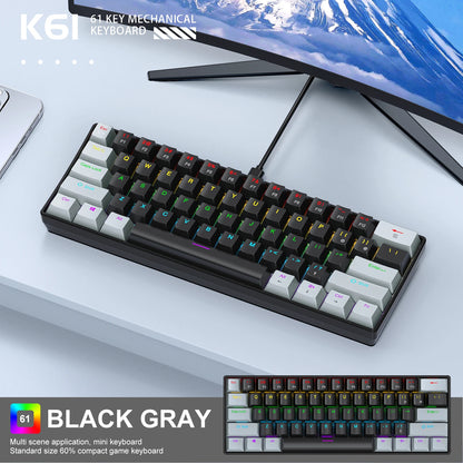 APAYADO K61 60% mini drátová herní mechanická klávesnice Phantom RGB, 61 kláves, červené/modré spínače, ergonomická, přenosná pro PC/notebook