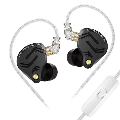 Auscultadores intra-auriculares KZ ZS12 PRO X Hybrid Dynamic Balanced Armature IEM, auscultadores intra-auriculares Hi-Fi com cabo destacável banhado a prata, auscultadores com fio de qualidade de estúdio