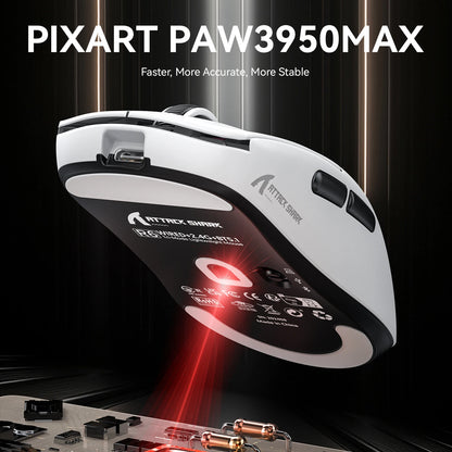 Mouse gaming wireless ATTACK SHARK R6 PAW3950MAX, polling 8Khz, ultraleggero 39g, MCU Nordic 52840, microswitch ottici Omron