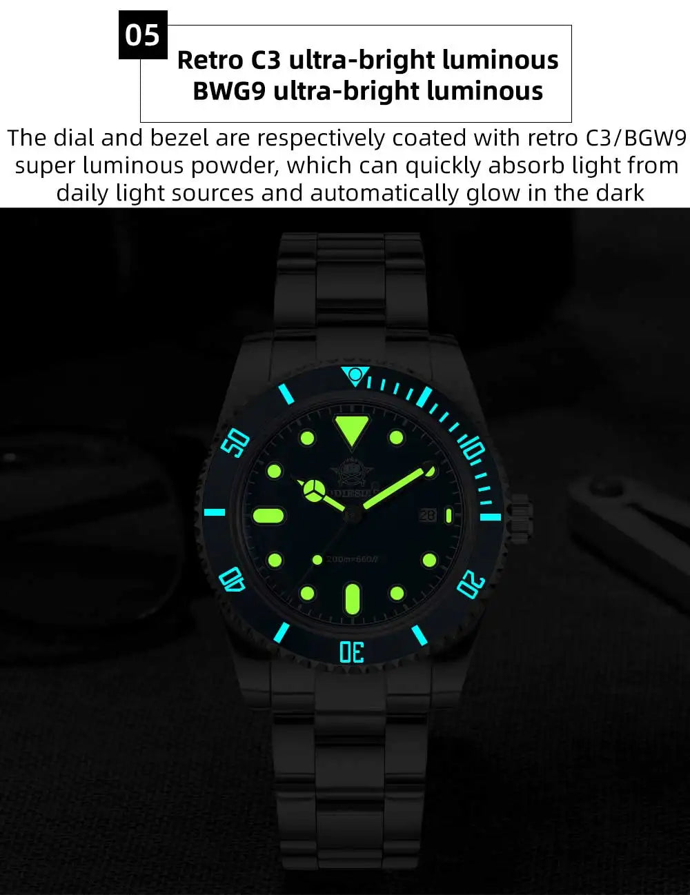 ADDIESDIVE Men’s Luxury Diver Watch Luminous Dial, Ceramic Bezel, Stainless Steel & 20 Bar Water Resistant