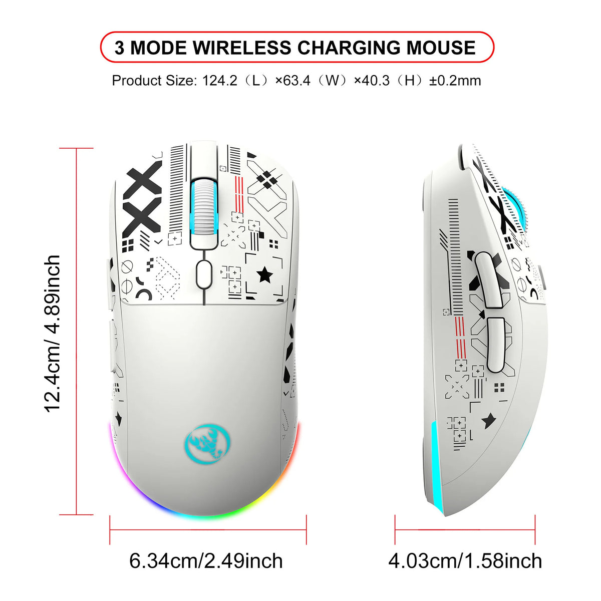 Mouse gaming Bluetooth a 3 modalità, ricaricabile, 2.4G USB wireless, con retroilluminazione RGB, per iPad, tablet, laptop e computer