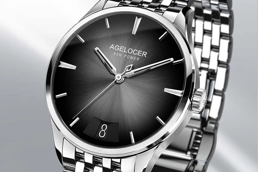 AGELOCER Original Budapest Watch Steel Strap Men's Business Dress Big Calendar Automatic Mechanical Watch Birthday Gift for Men