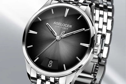 AGELOCER Original Budapest Watch Steel Strap Men's Business Dress Big Calendar Automatic Mechanical Watch Birthday Gift for Men