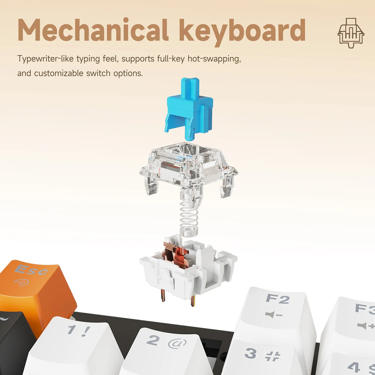 AJAZZ NK104 Wired Typing Mechanical Keyboard with Metal Knob Switch and Backlight Function for Laptops