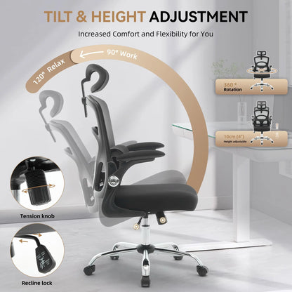 Ergonomic High Back Mesh Office Chair with Adjustable Headrest, Lumbar Support, 360° Swivel Rolling Computer Gaming Chair for Home Office