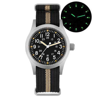 Militado ML05 Vintage Field Watch  VH31 Sweep Quartz Movement, Domed Sapphire Crystal, 38mm, Luminous & 100M Waterproof