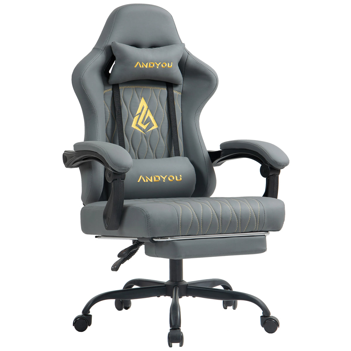 Andyou Ergonomic Gaming Chair with Reclining PU Leather Seat, Swivel Computer Gaming Chair with Adjustable Height, Lumbar Support & Footrest Design