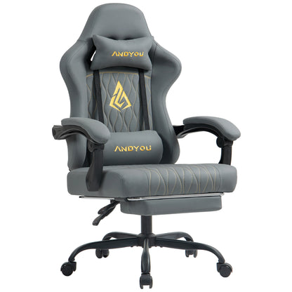 Andyou Ergonomic Gaming Chair with Reclining PU Leather Seat, Swivel Computer Gaming Chair with Adjustable Height, Lumbar Support & Footrest Design