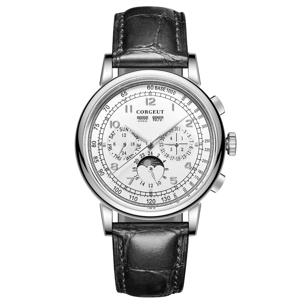 CORGEUT Automatic Mechanical Luxury Watches For Man Business Multification Date Day Month Year 316L Mechanical Men's Watches