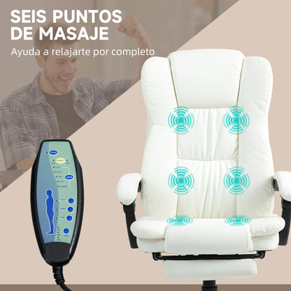 Vinsetto Massage Office Chair with Adjustable Height, Swivel Executive Desk Chair with Footrest, Reclining PU Leather Computer Chair