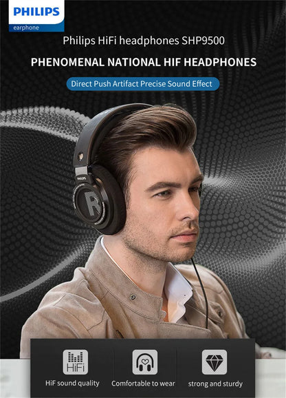 Philips Original SHP9500 Wired Headphones HiFi Stereo HD Mic Call Earphones Sports Running Headset iPhone Android Universal