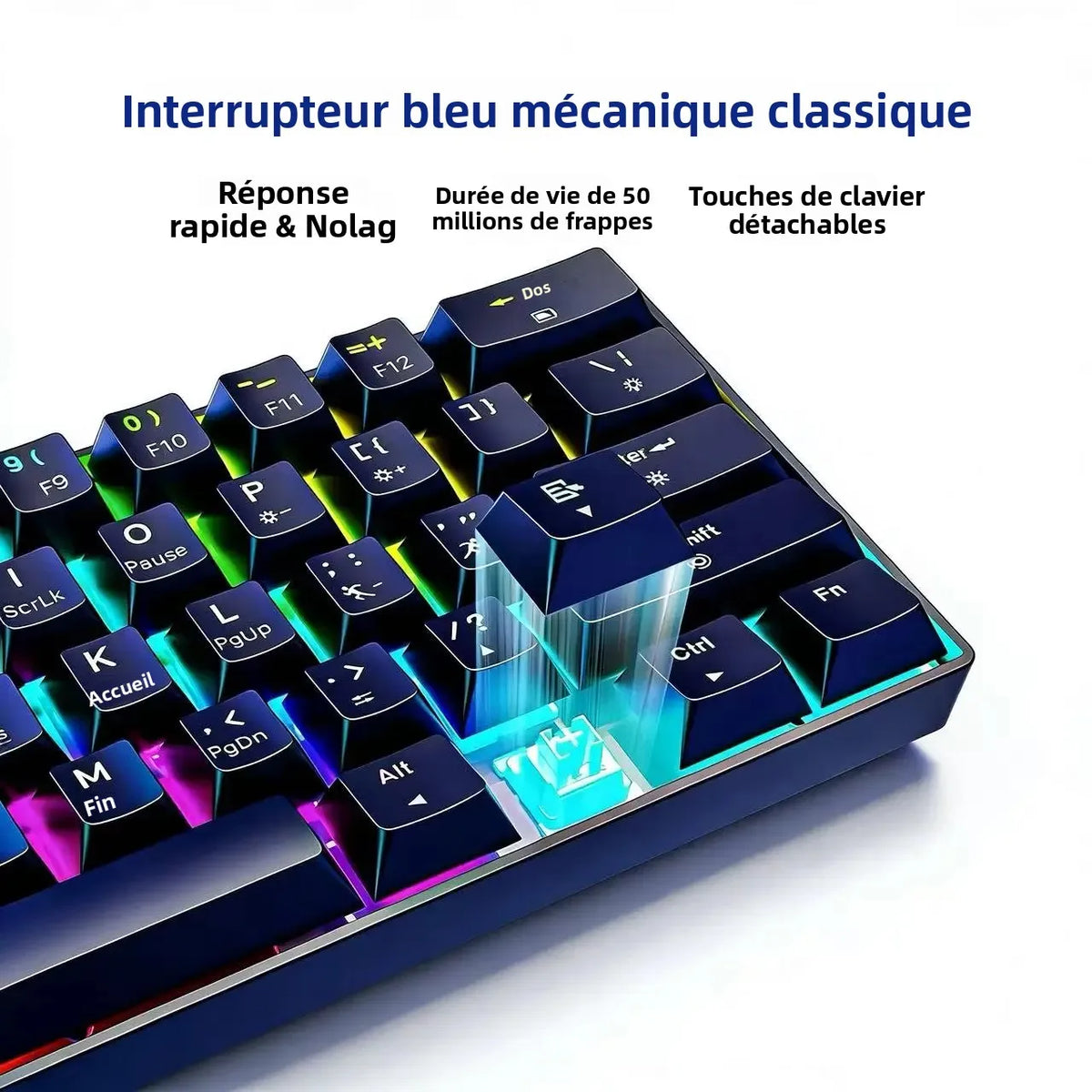 RGB Backlit 61 Keys Mechanical Keyboard Tri-Mode BT Wireless Waterproof Dustproof Portable Gaming Keyboard for Esports Gamer