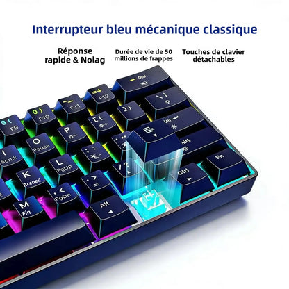 RGB Backlit 61 Keys Mechanical Keyboard Tri-Mode BT Wireless Waterproof Dustproof Portable Gaming Keyboard for Esports Gamer