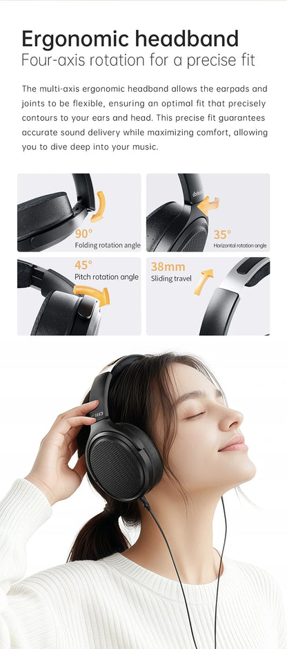 FiiO JT7 Planar Magnetic Audiophile Headphones – Over-Ear HiFi Wired Headset with 95x86mm Driver, Adjustable Headband, 4.4mm/3.5mm Cable