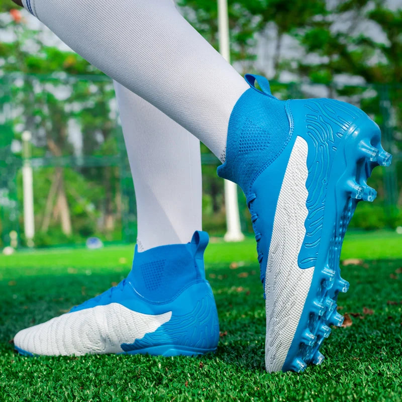 Black Men Soccer Shoes AG/FG Cleats Training Football Boots For Men High Ankle Sport Shoes Kids Adults Sneakers 35-45