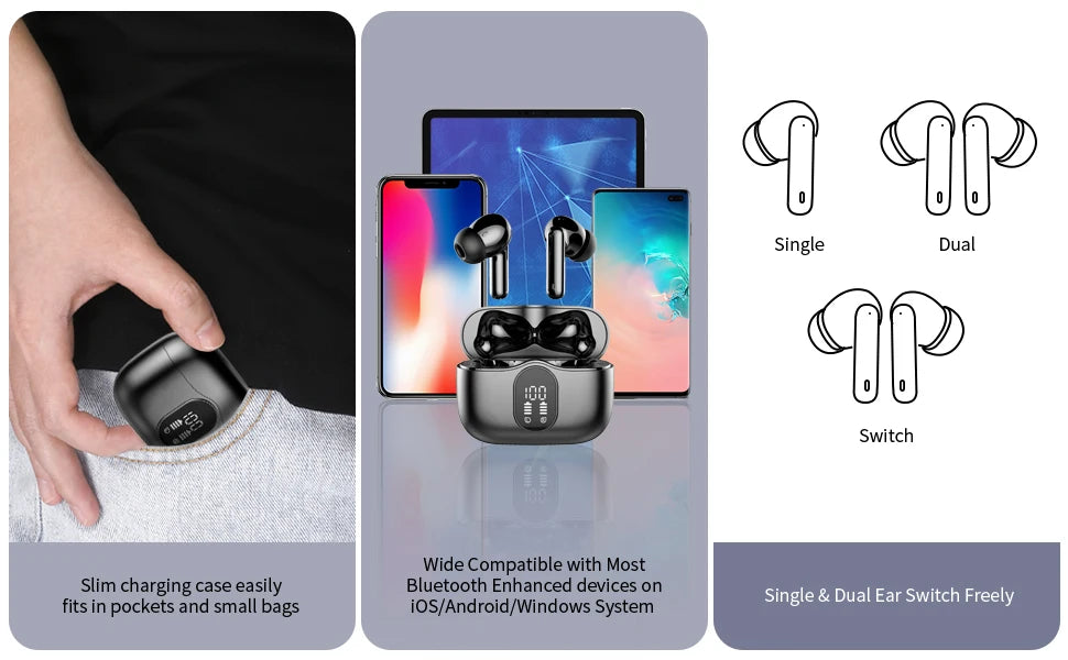 Wireless Earbuds Bluetooth 5.3 ENC Mic – 36H Playtime LED Display Wireless Earbuds with Noise Cancelling, Deep Bass In-Ear Headphones