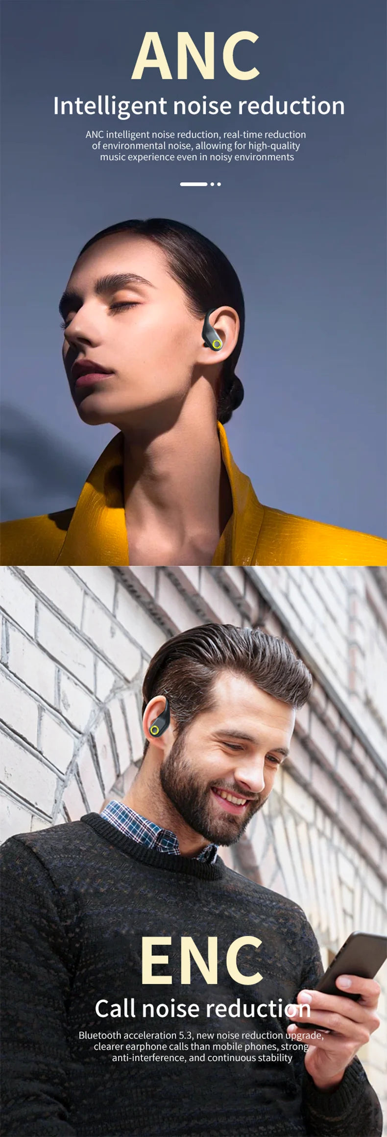 Newest ANC Wireless Bluetooth 5.3 TWS Earbuds – Noise Cancelling Earphones with Dual Mic ENC, Deep Bass, IP57 Waterproof, 40H Playtime