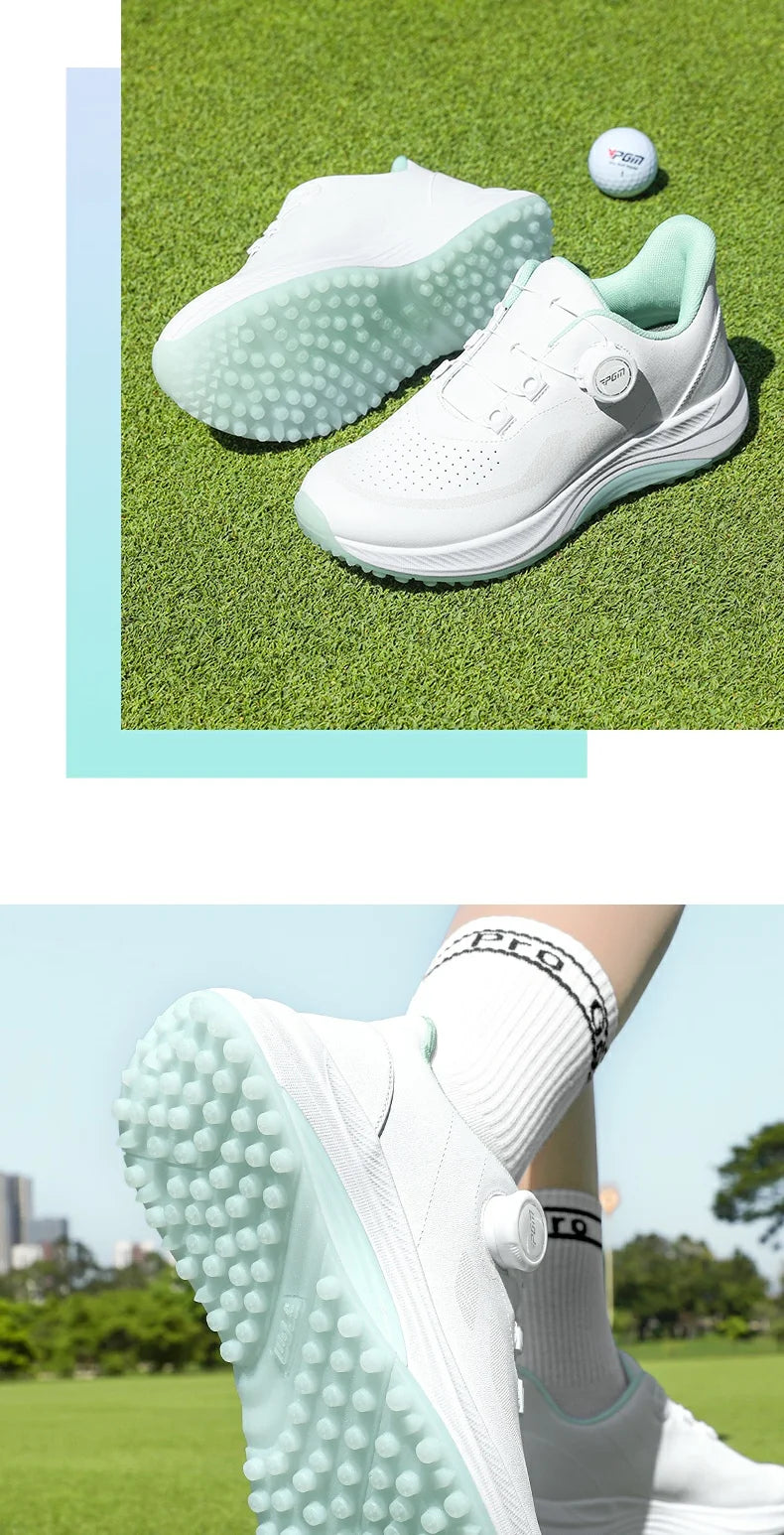PGM Women Golf Shoes Summer Breathable Knob Shoelaces Height Increase Anti Slip Korean Outdoor Sports Sneakers XZ417