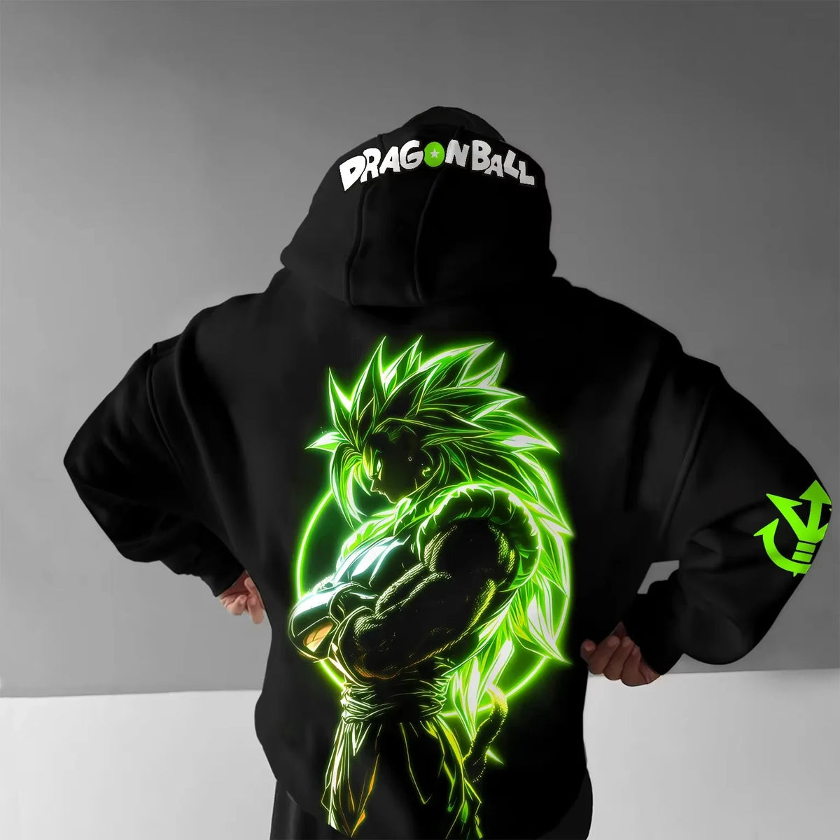 Retro fitness mikina s kapucí Dragon Ball podzim/zima 2026, 100% bavlna, potisk Broly, oversized streetwear pro muže, ženy, dospělé a děti