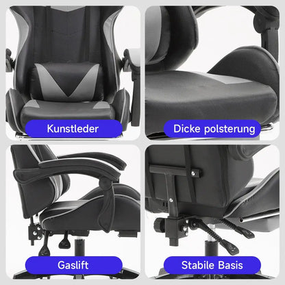 Ergonomic Gaming Chair with Lumbar Support, PU Leather Office Chair, Adjustable Height Computer Chair with Headrest, 360° Swivel