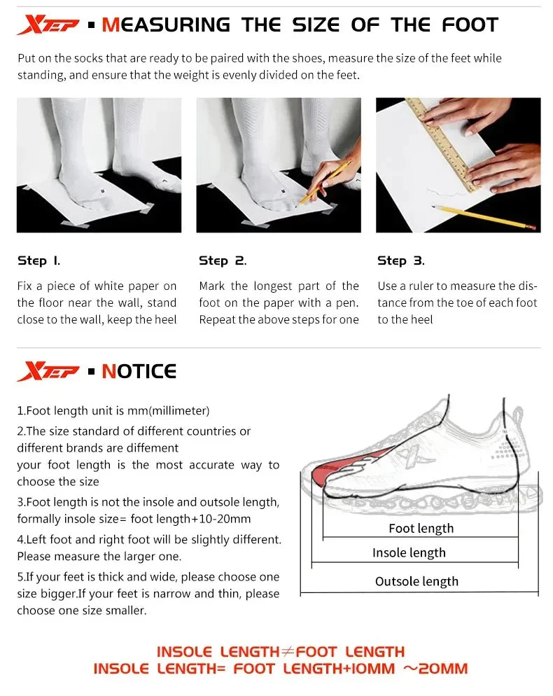 Xtep Men's Running Shoes Sports Shoes Men's Lightweight Shock Absorption Casual Shoes Student Shoes 879119110110