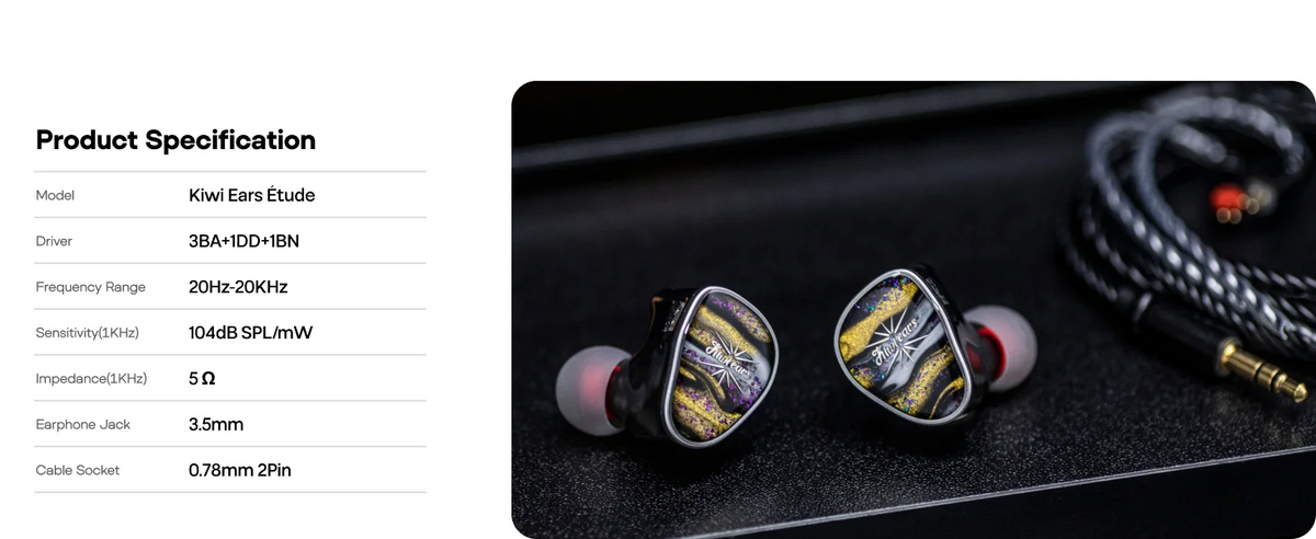Linsoul Kiwi Ears Étude HiFi IEM Earphones Beryllium DD + 3BA Hybrid Wired Earbuds with KVT Vibration Transducer Precision Tuning