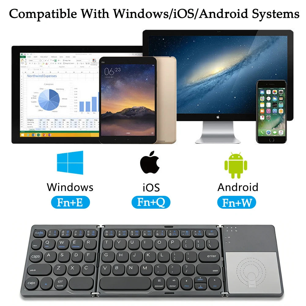 Bluetooth Folding Keyboard Mini Wireless Rechargeable Keyboard With Touchpad Portable Universal Keyboard for Windows Android IOS