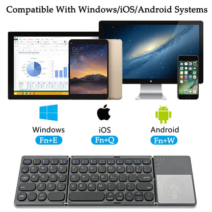 Bluetooth Folding Keyboard Mini Wireless Rechargeable Keyboard With Touchpad Portable Universal Keyboard for Windows Android IOS