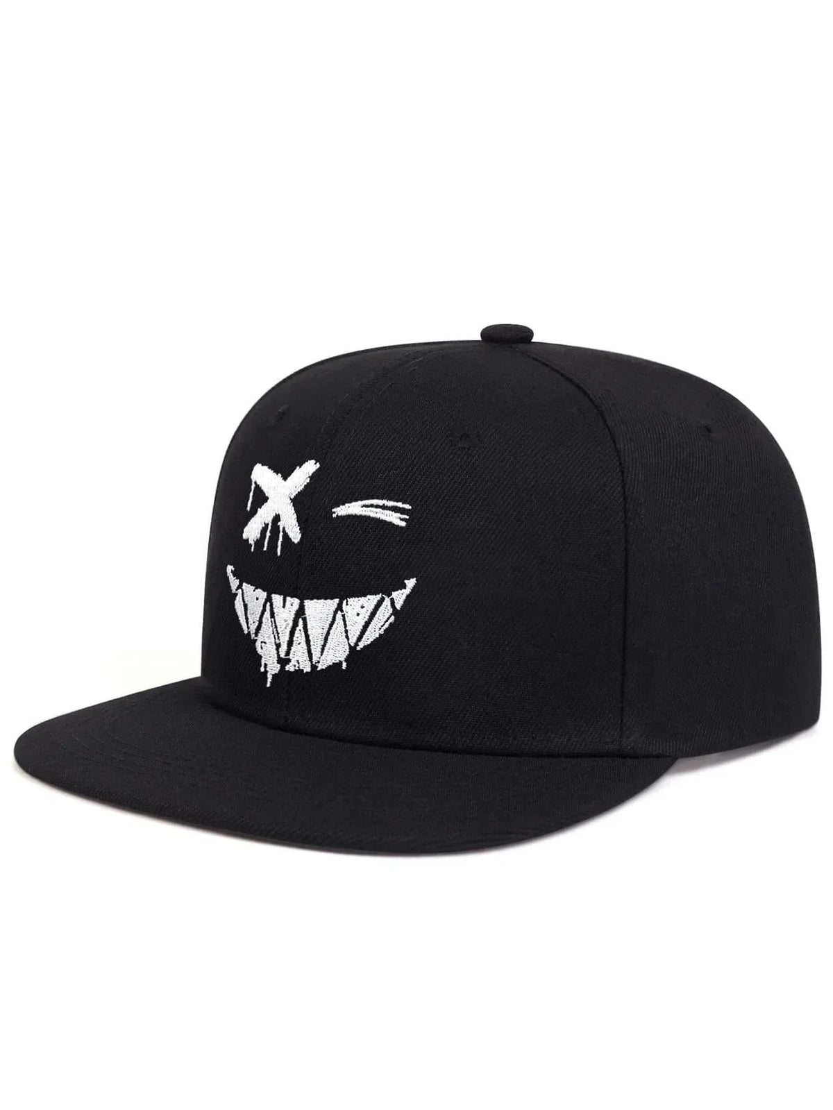 Wide-Brim Baseball Cap 100% Cotton, UV Protection Adjustable with Grin Embroidery & Face Slimming Design