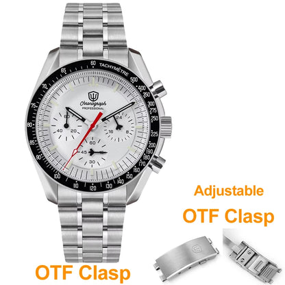 Watchdives WD1863 39mm VK63 Chronograph Watch Vintage Stainless Steel Sapphire OTF Clasp Waterproof Luminous Watches for Men