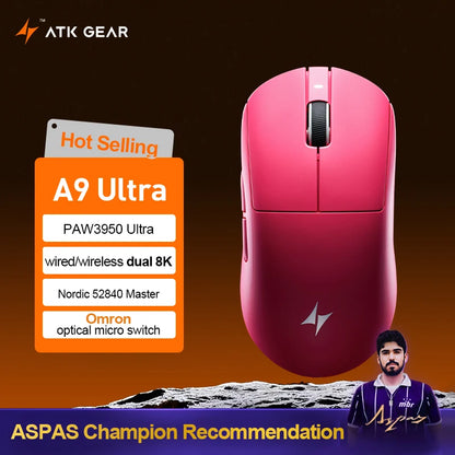 Ratón gaming inalámbrico ATK Dragonfly A9 Ultimate A9 Air PAW3950 ultraligero ergonómico para esports FPS CSGO A9 Ultra